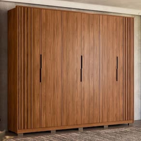 Guarda Roupa Casal Atrice Ripado 6 Portas Nogueira Touch Com Pés - Demartêz