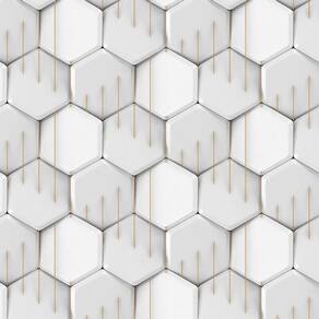 Papel De Parede 3D Hexagano Linha Marrom Geometrico Adesivo
