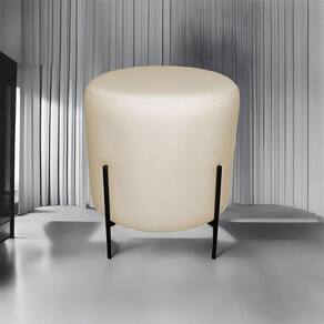 Puff Decorativo Redondo Para Sala Pés De Ferro Miami Bege Base Pés Preto