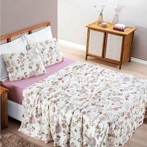 Jogo De Lençol Casal Padrão Quality Malha 100% Algodão Estampado 4 Peças Cor Butterfly Rosa