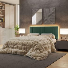 Cabeceira Estofada Cama Casal Queen Size Led Moderna 160 Cm Veludo Verde
