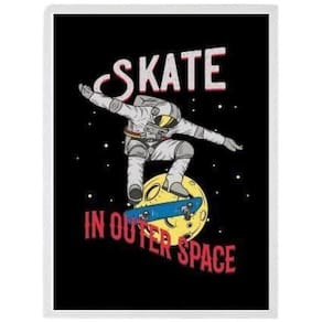 Quadro Decorativo Astronauta Skate 24X18Cm - Madeira Branca