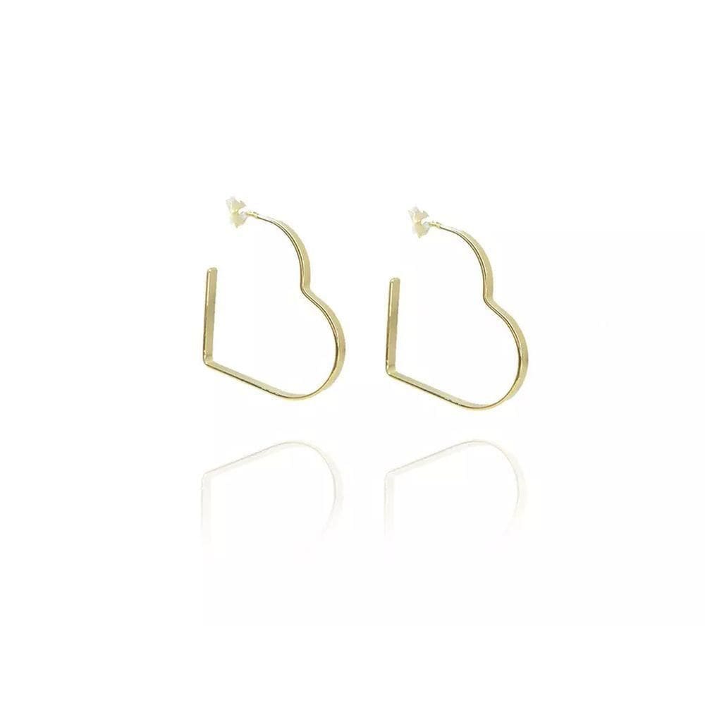 Brinco Argola Em Forma De Coração Lateral Larga Folheado A Ouro 18k