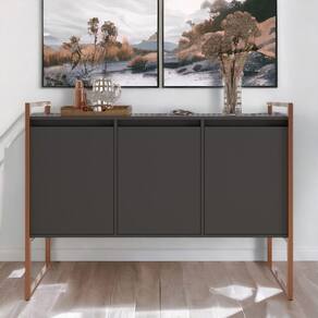Buffet Aparador Industrial 3 Portas Porto - Preto Cobre Preto Cobre