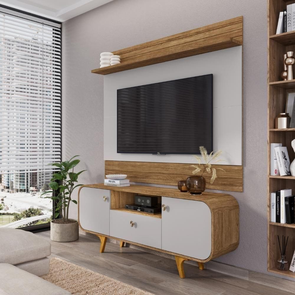 Jogo Painel E Rack Getafe Cinamomo Off White