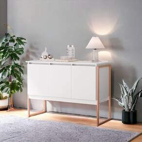 Buffet 3 Portas Moderno Amsterdam - Branco Cobre Branco Cobre