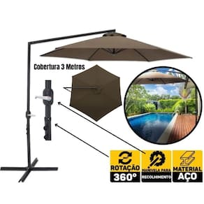 Ombrellone Guarda Sol Suspenso Veneza 3 Metros BEL Marrom p/ Piscina e Varanda com Base em Cruz Inclusa