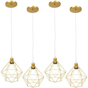 4 Pendentes Aramado Diamante Luminária Lustre Cabo Cristal 2 Mt Industrial Teto Retrô Agp Ilumini