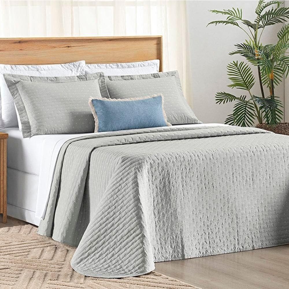 Cobre Leito Queen Verity 200 Fios Bordado 3 Peças Cinza