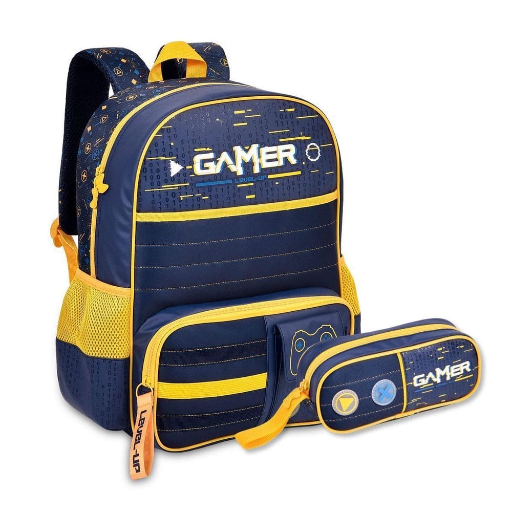 Mochila Escolar Com Estojo Vídeo Game Kit Gamer Masculino