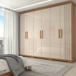 Guarda-Roupa Casal Hiara 6 Portas Bater 4 Gavetas Natural/Off White - Panorama Móveis