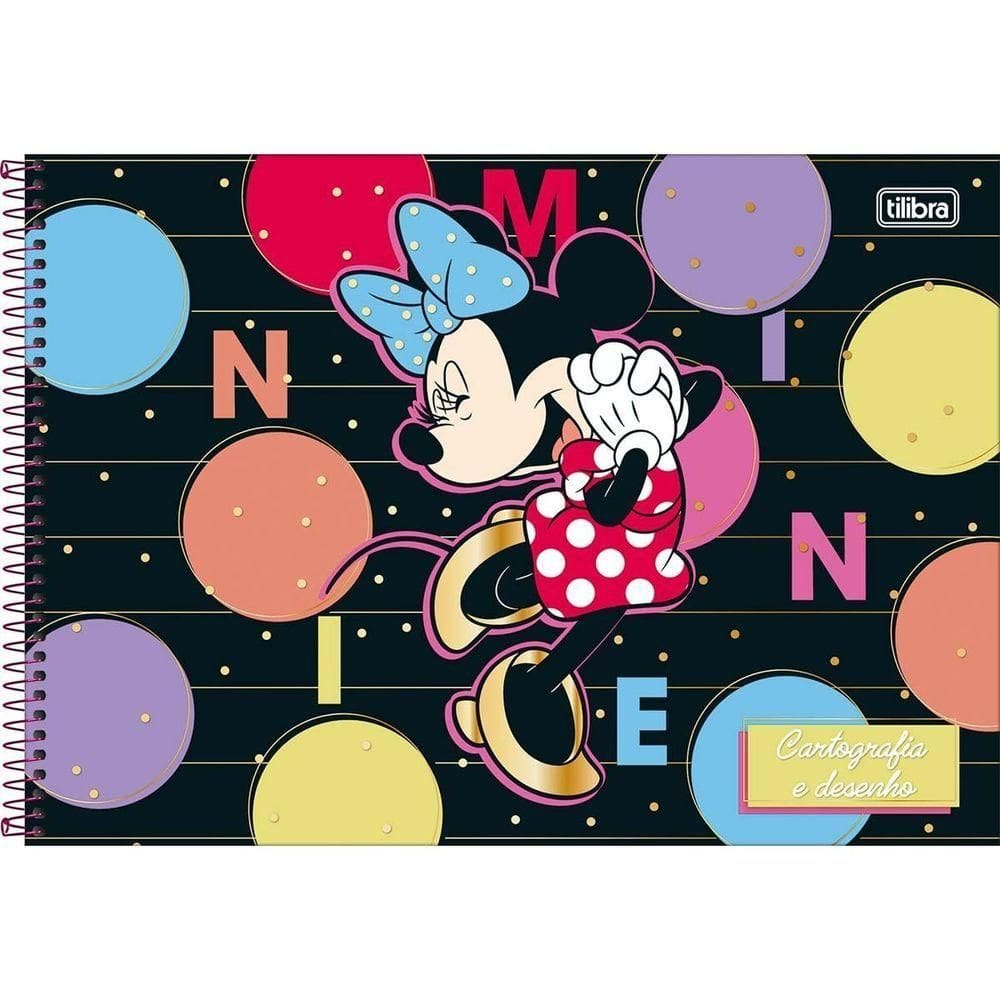 Caderno De Cartografia E Desenho Espiral Capa Dura Minnie 80 Folhas Tilibra Preto