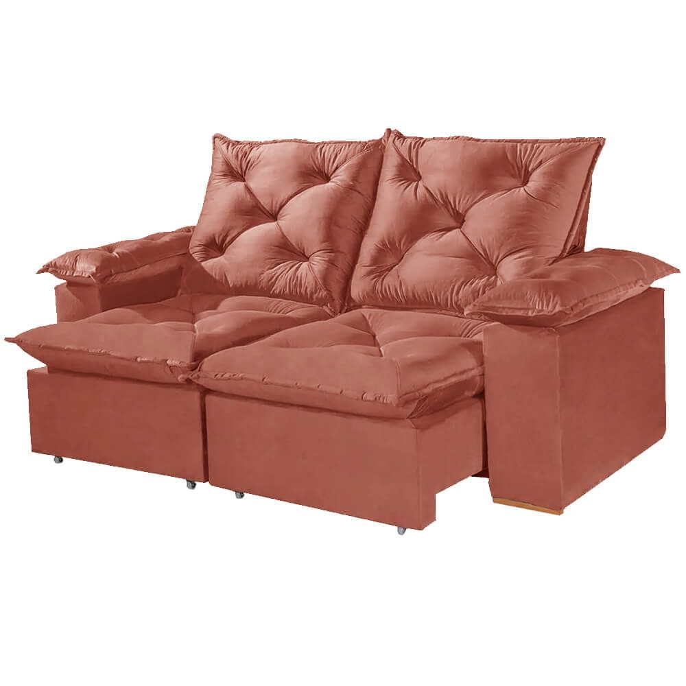 Sofá Porto Madero 3 Lugares Retrátil e Reclinável 200cm Tecido Veludo Imperial Decor Cor Cobre