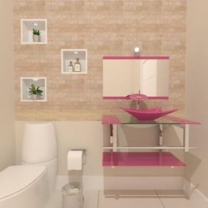 Gabinete De Vidro 70Cm Iq Inox Cuba Retangular - Rosa
