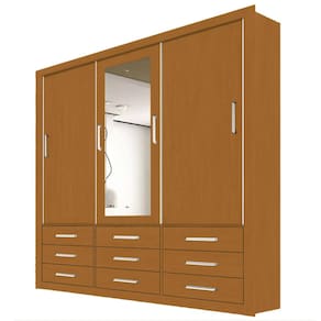 Guarda Roupa Casal Anjos 3 Portas 9 Gavetas com Espelho Cor Cinamomo