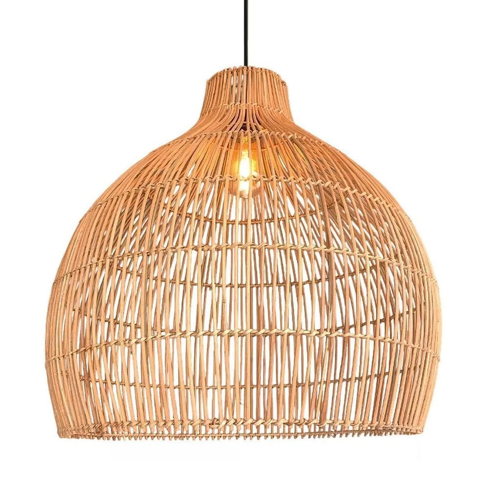 Pendente Fibra Natural De Rattan Artesanal Sala E27 Nat35