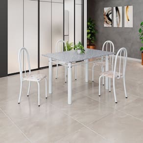 Conjunto de Mesa Tubular 120cm X 75cm Tampo com 4 Cadeiras Bege / Branco