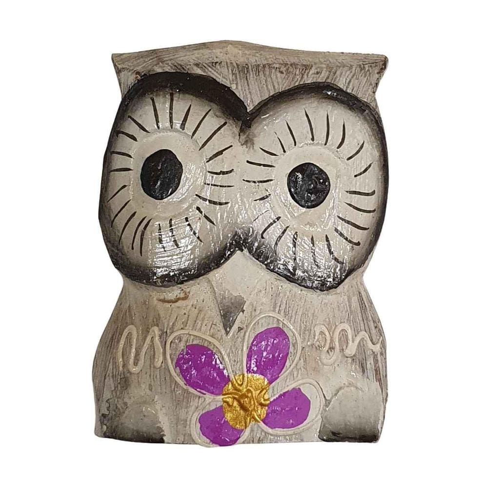 Imã Coruja De Madeira Balsa Branco 5Cm