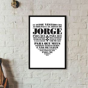 Quadro Oração De São Jorge 24X18 - Com Vidro - Madeira Preta