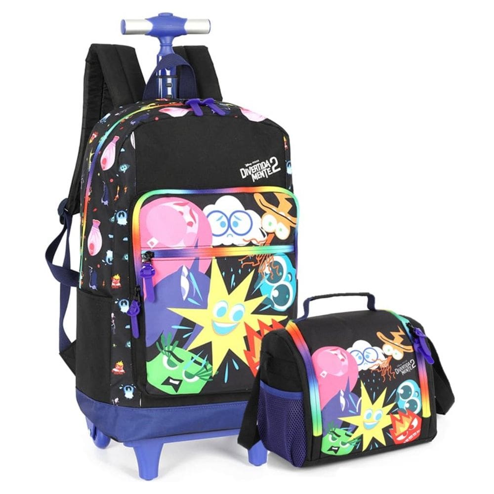 Kit Mochila de Rodinhas Infantil Disney Divertidamente com Lancheira Preto