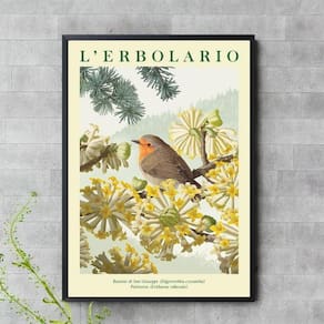 Quadro Poster Passarinho Flores Soft 33X24Cm - Com Vidro