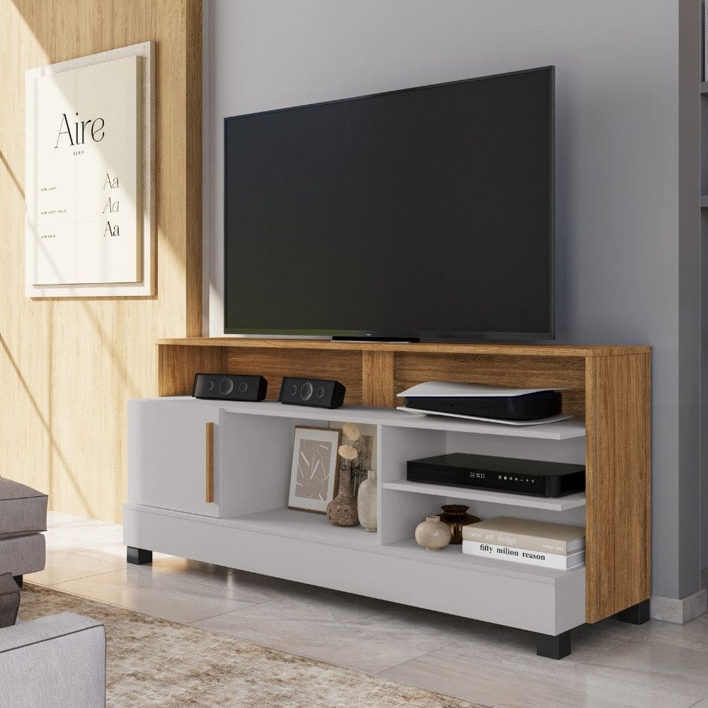 Rack para TV até 55 Polegadas 1 Porta com Pés de Madeira Taipu Bechara