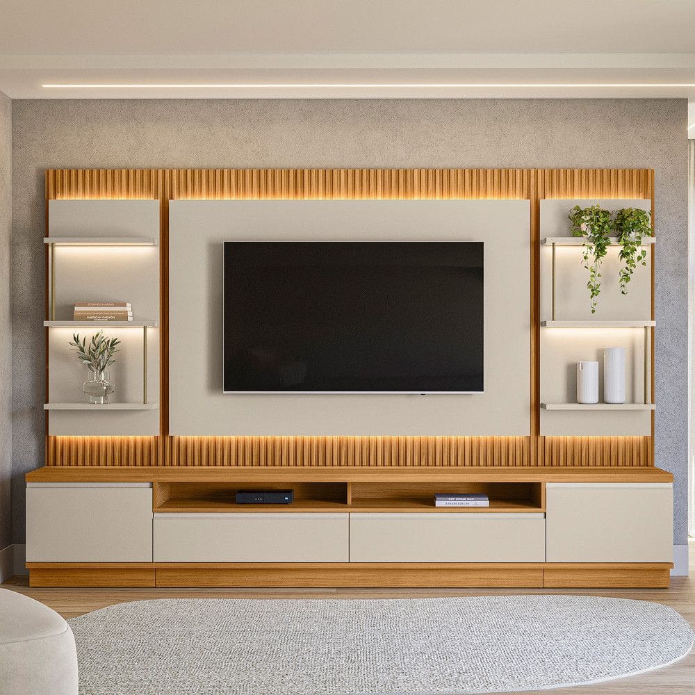 Estante Home para TV de até 70 Polegadas 2 Portas 2 Gavetas Ripado LED Linea Brasil