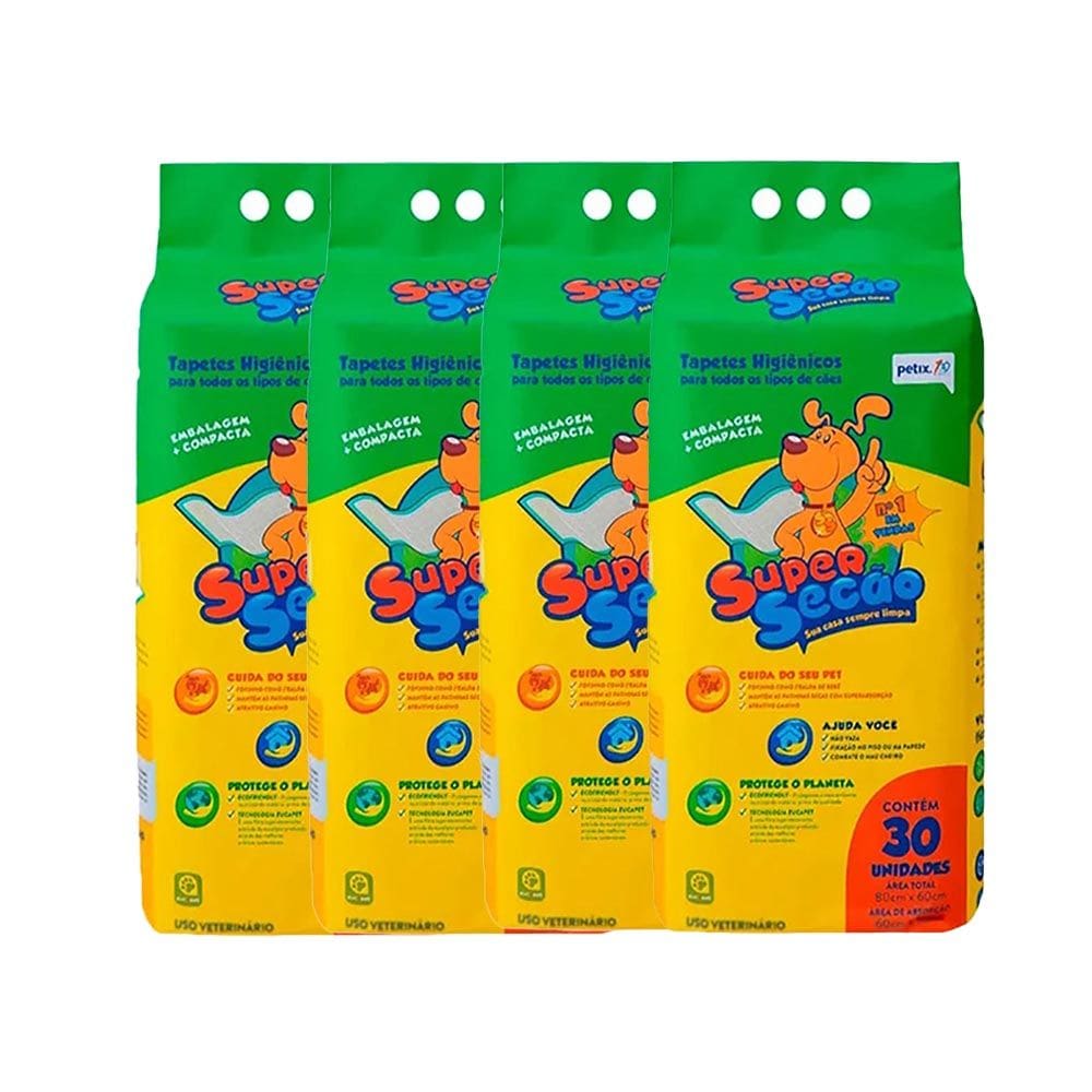 Kit 4 Tapete Higiênico Cães Super Secão Petix C/30 Unidades