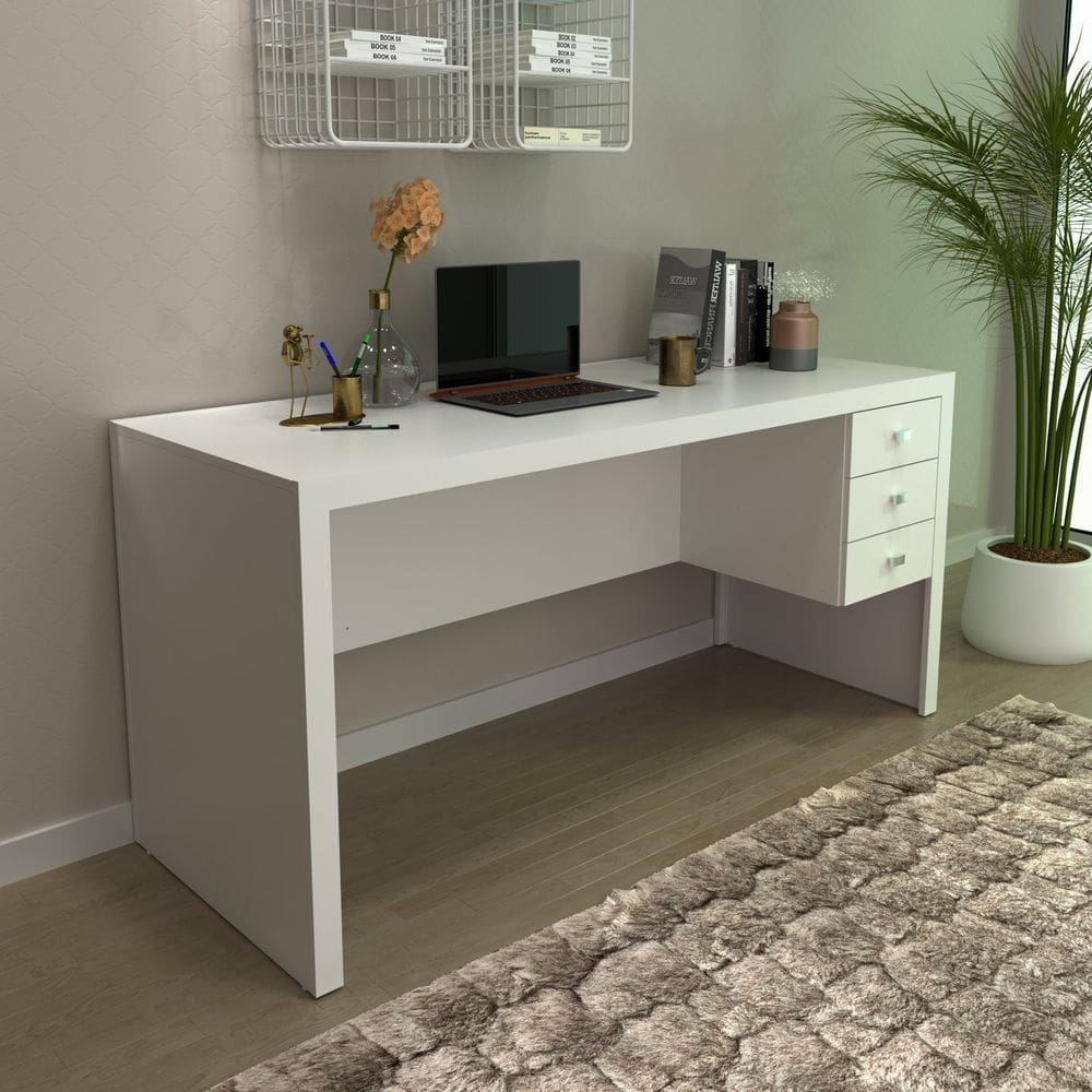 Mesa para Escritório 155cm com 3 Gavetas Reversível ME4113 Branca