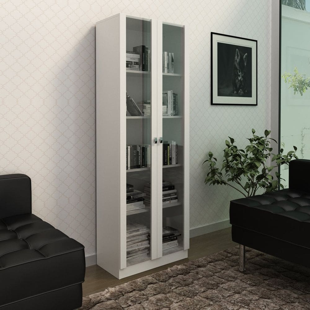Armário para Escritório com 2 Portas de Vidro e 5 Prateleiras ME4115 Branco