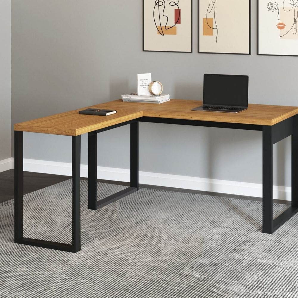 Mesa para Escritório em L Industrial Freijó/Preto