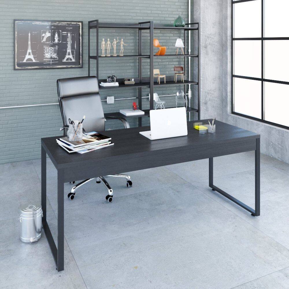 Mesa para Escritório Diretor Estilo Industrial 180cm Kuadra Preto Onix