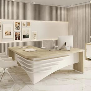 Mesa para Escritório Diretor em L Tamburato e Elegante Carvalho/Branco