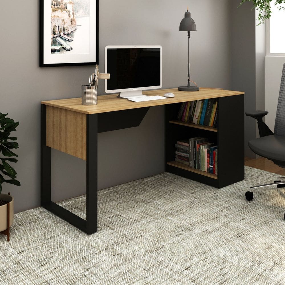 Mesa Para Escritório 160cm ME4182 Amêndoa/Preto