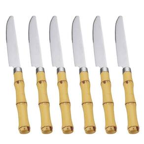 Jogo de 6 facas em Inox Cabo Plástico Bambu Natural 20cm
