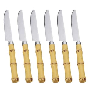 Jogo de 6 facas em Inox Cabo Plástico Bambu Natural 20cm