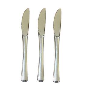 Kit 36 Un Facas Refeição Luxo Plástico Prata 19,5Cm Festa