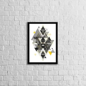 Quadro Abstrato Geométrico Triângulos Pretos 33X24Cm Preta