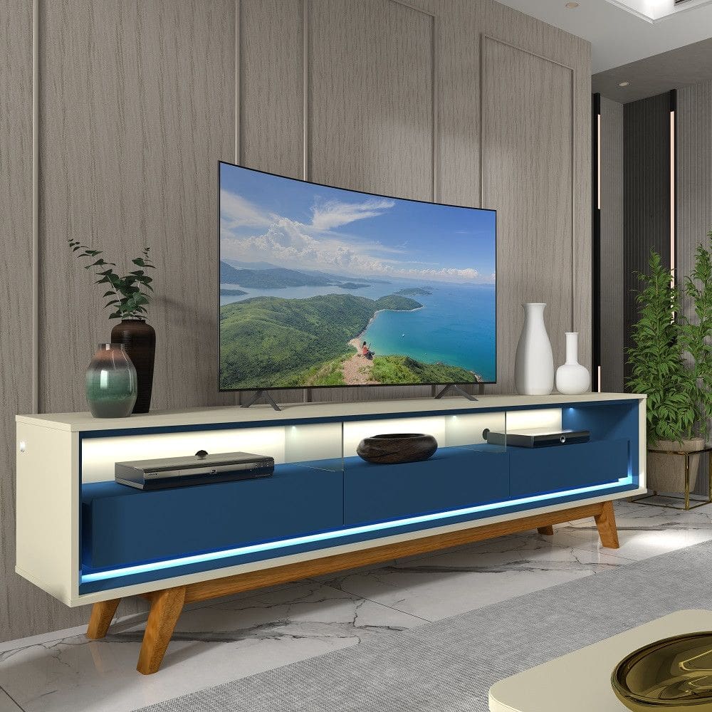 Rack para Tv até 75 Polegadas 3 Gavetas Led Pés Requinte Gelius