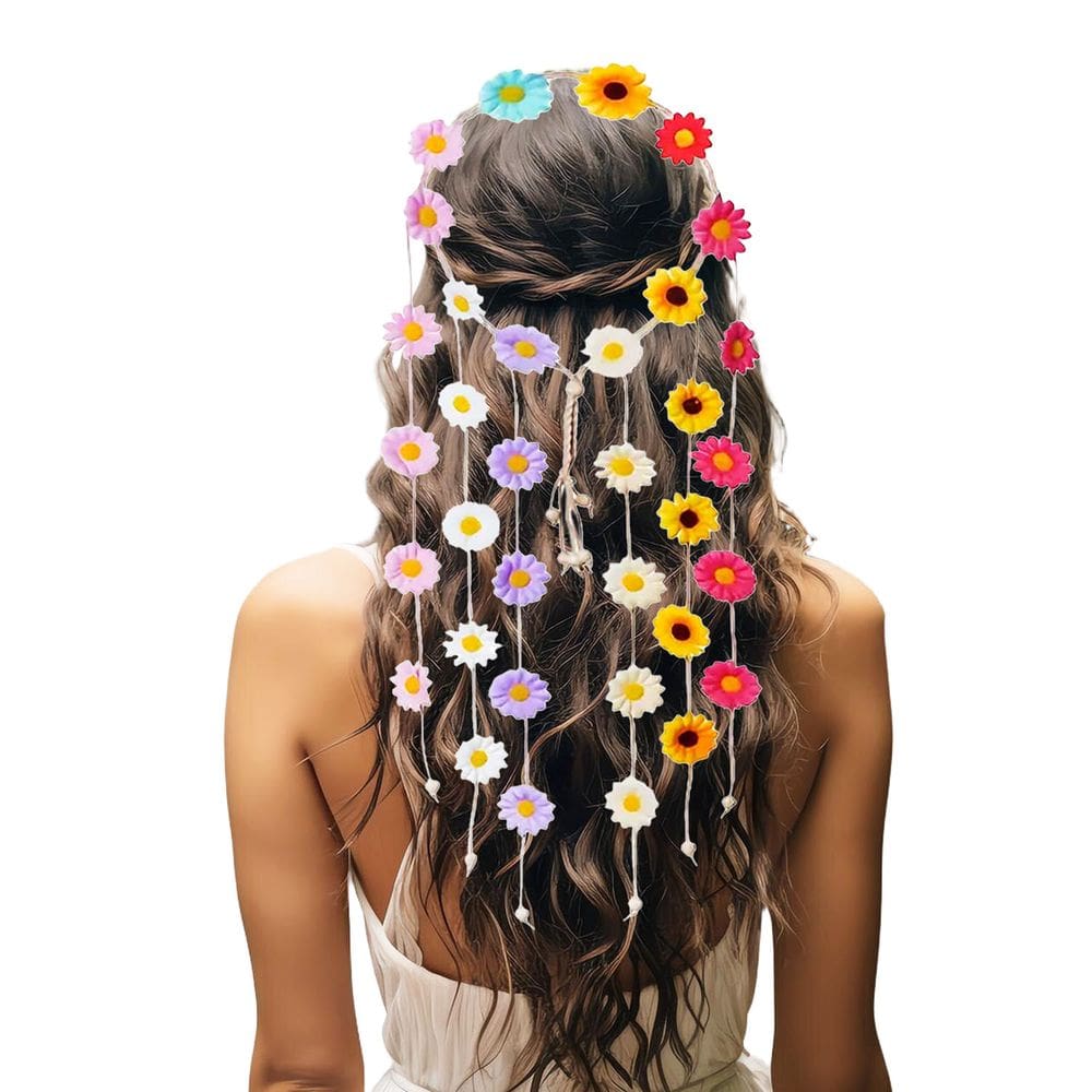 Arranjo de Cabeça Coroa de Girassóis Coloridos Faixa de Cabelos Hippie - Festa Fantasia Casamento Carnaval