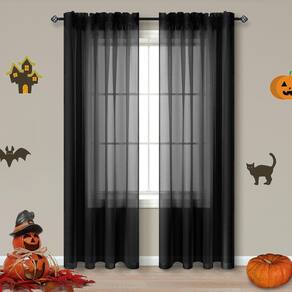 Cortinas Pitalk Black Sheer 240 cm para sala de estar com 2 painéis
