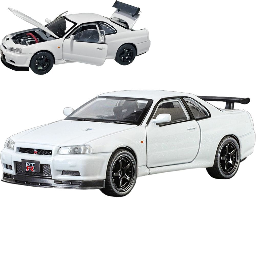 Carro de brinquedo ERBADIHAGO Nissan Skyline GTR R34 1/32 fundido sob pressão com luz