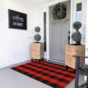 Tapete MUBIN de algodão preto e vermelho xadrez 90cm x 150cm ao ar livre