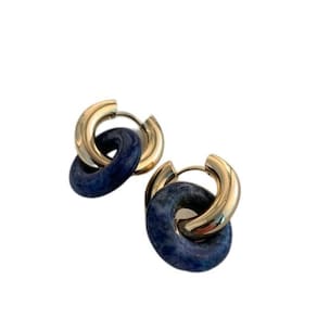 Brincos de argola DAVAPA banhados a ouro espesso com pedra natural para