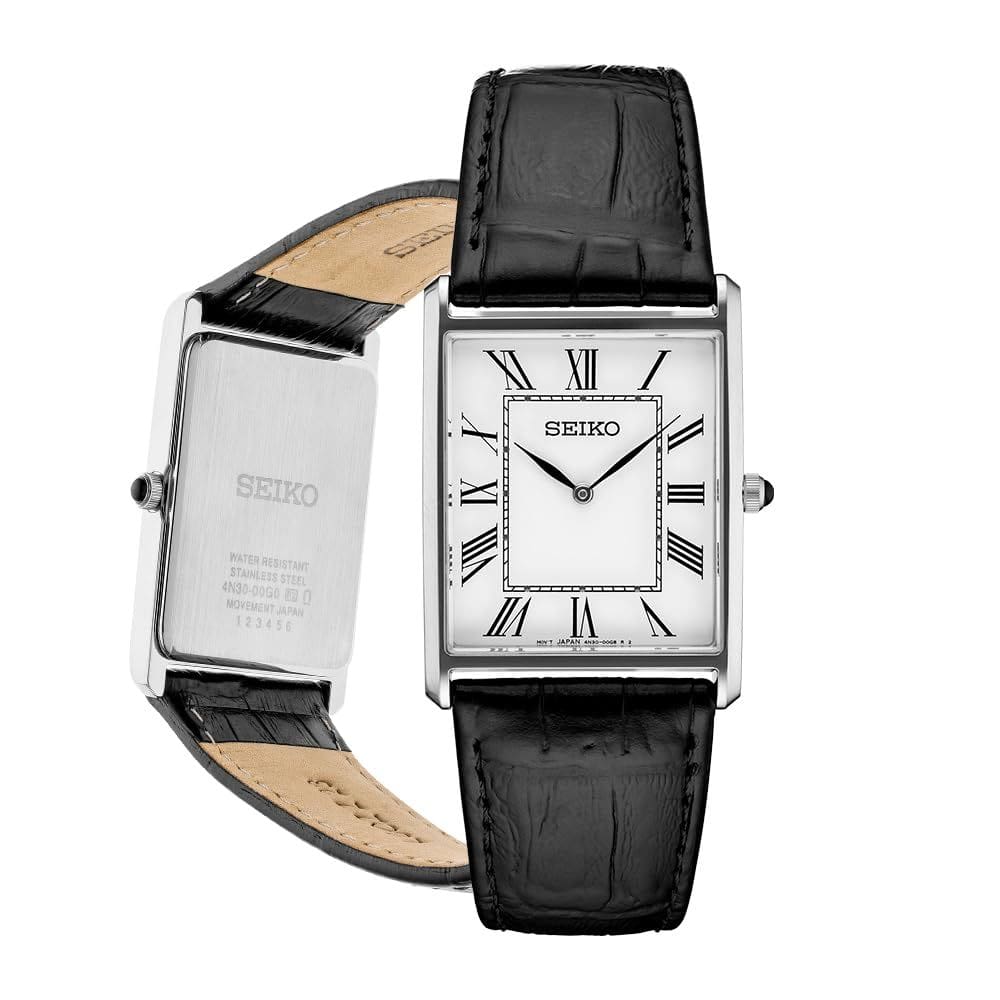 Relógio SEIKO SWR049 Essentials para homens com mostrador branco e pulseira de couro