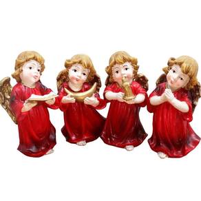 Kit Estatuetas Anjo Anjinho Vermelho Natal Em Resina De 13cm