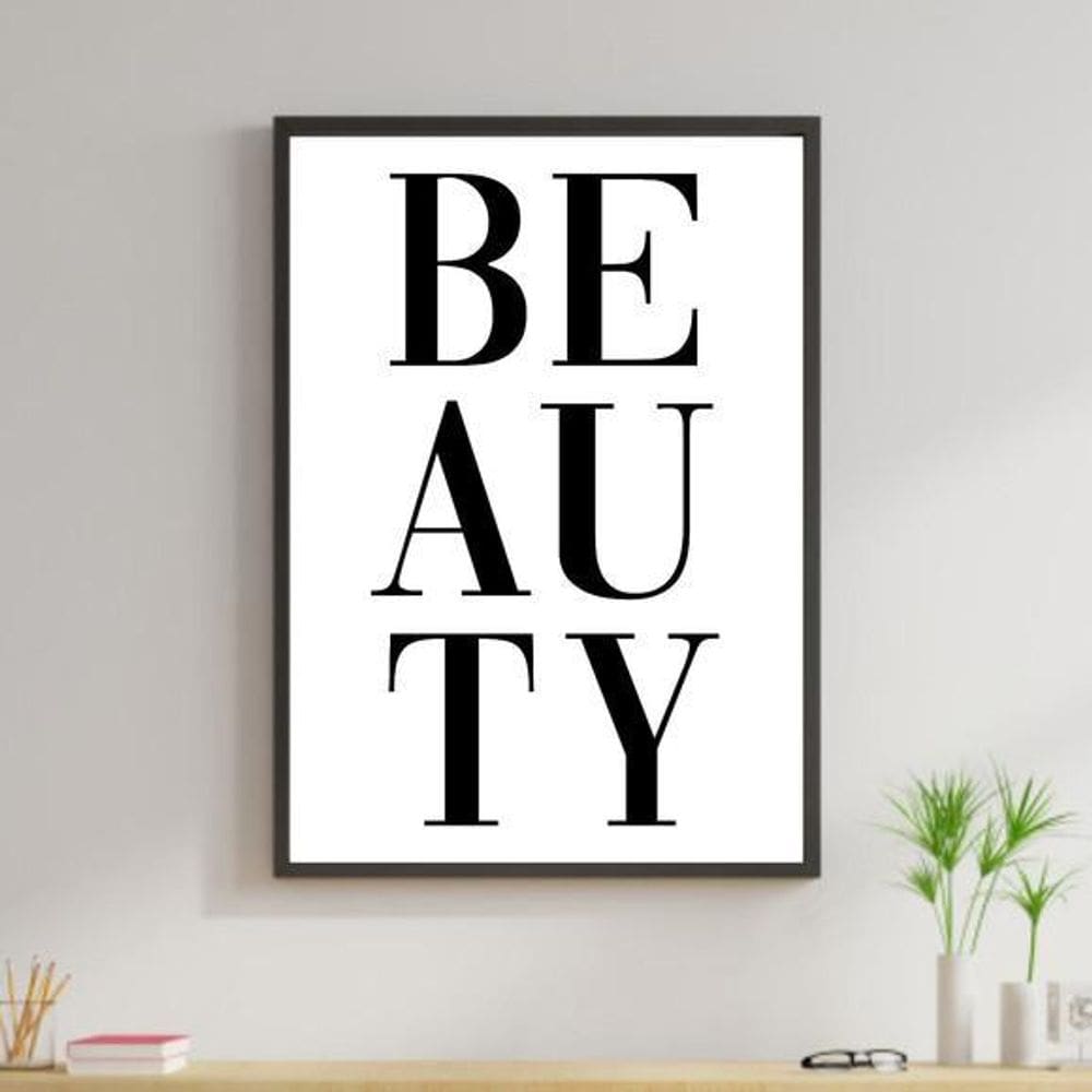 Quadro Decorativo Palavra Beauty 45X34Cm Moldura Preta