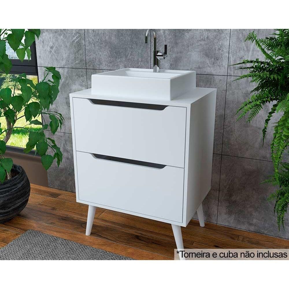 Bancada de Banheiro c/ Pés BN3639 s/ Cuba c/ 2 Gavetas 60cm Branco - Tecno Mobili