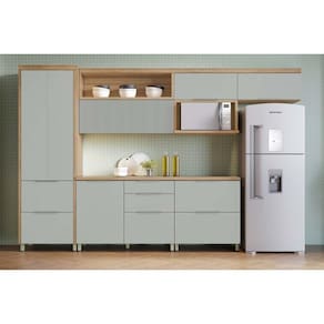 Kit Cozinha Modulada 6 Peças Marquesa (3Aéreos+2Balcões+1Paneleiro) C6P86 Nature/Verde - Nesher