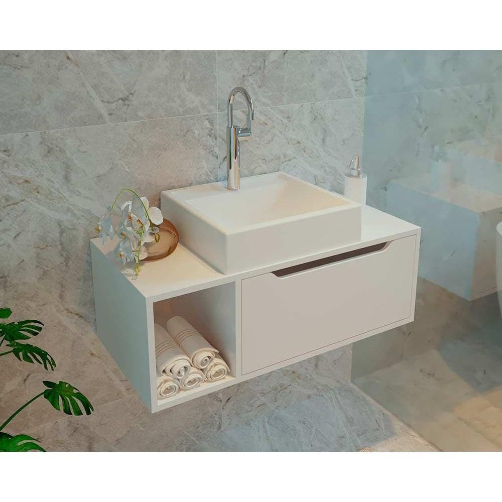 Bancada de Banheiro Suspenso BN3644 s/ Cuba c/ 1 Porta 80cm Branco - Tecno Mobili